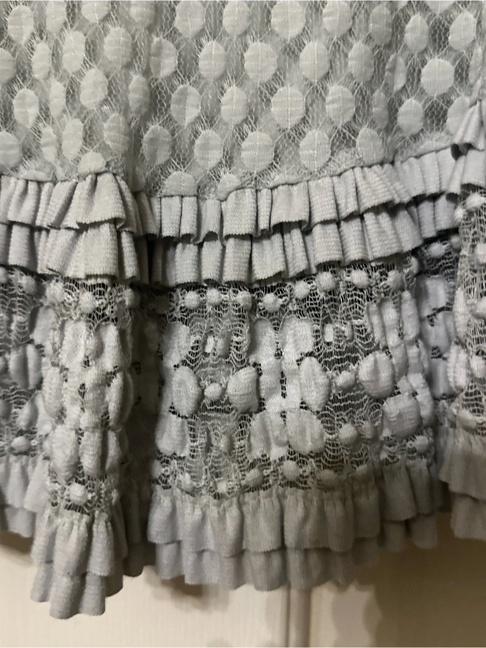 Max Edition Pale Gray Textured Circle Skirt with Ruffled Lace Trim